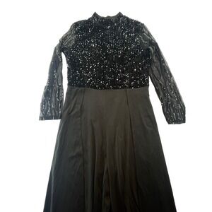 Women's Sequin Jumpsuit Black Long LG. Sleeve Party‎ Evening Mock Neck 60 inches